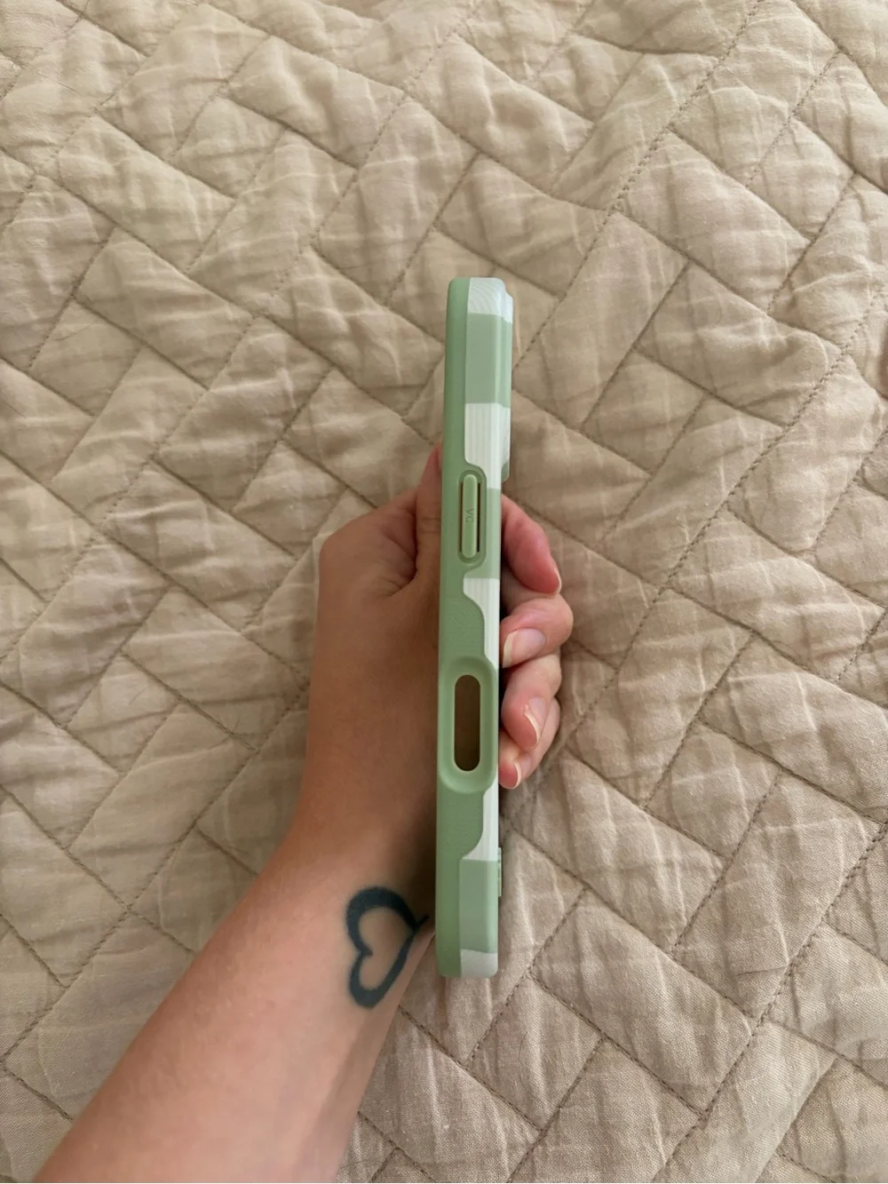Velvet Caviar Sage Green & White Checkerboard Phone Case with Card Slot